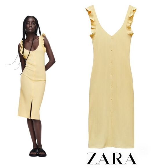 ZARA | Yellow | RIBBED BUTTON-UP DRESS (5584/371) - Picture 1 of 12